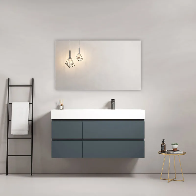 Mobile bagno sospeso 120 cm Blu Mare Lavabo a Destra in Resina Specchio Quadro - Fiji Paint