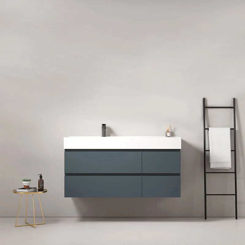 Mobile bagno sospeso 120 cm Blu Mare Lavabo a Sinistra in Resina Senza Specchio - Fiji Paint