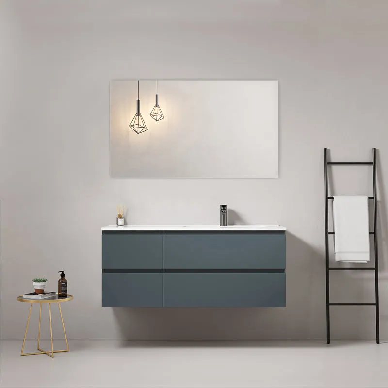 Mobile bagno sospeso 120 cm Blu Mare Lavabo a Destra in Ceramica Specchio Quadro - Fiji Paint