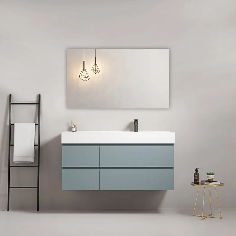 Mobile bagno sospeso 120 cm Blu Avio Lavabo a Destra in Resina Specchio Quadro - Fiji Paint