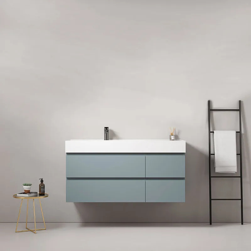 Mobile bagno sospeso 120 cm Blu Avio Lavabo a Sinistra in Resina Senza Specchio - Fiji Paint