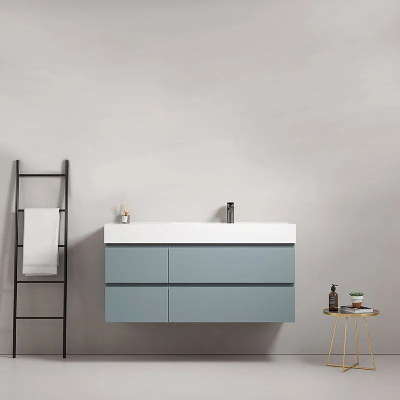 Mobile bagno sospeso 120 cm Blu Avio Lavabo a Destra in Resina Senza Specchio - Fiji Paint