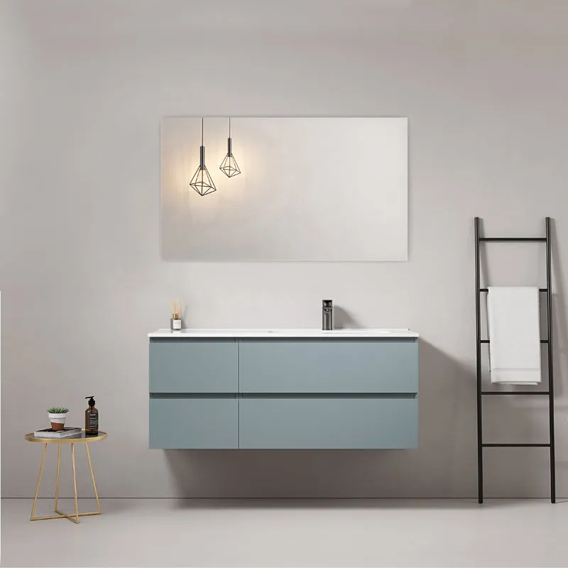 Mobile bagno sospeso 120 cm Blu Avio Lavabo a Destra in Ceramica Specchio Quadro - Fiji Paint