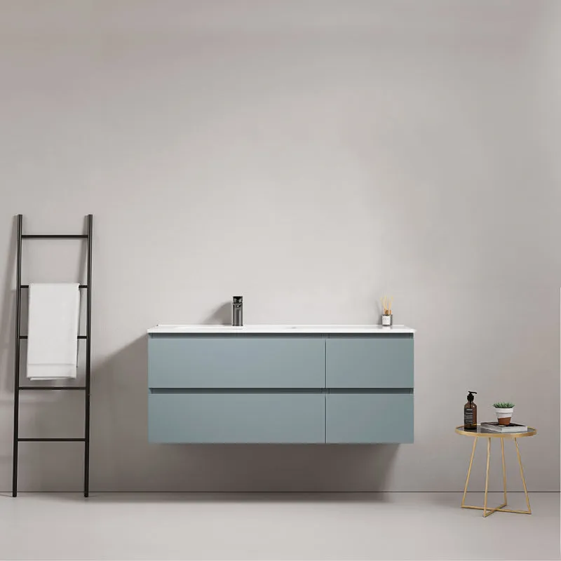 Mobile bagno sospeso 120 cm Blu Avio Lavabo a Sinistra in Ceramica Senza Specchio - Fiji Paint
