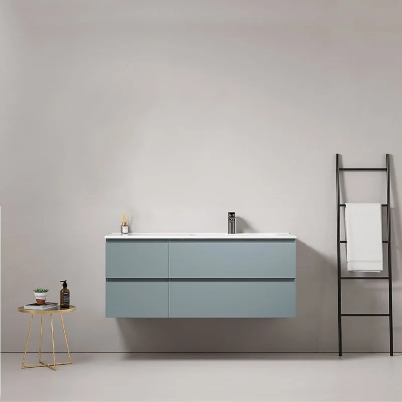 Mobile bagno sospeso 120 cm Blu Avio Lavabo a Destra in Ceramica Senza Specchio - Fiji Paint