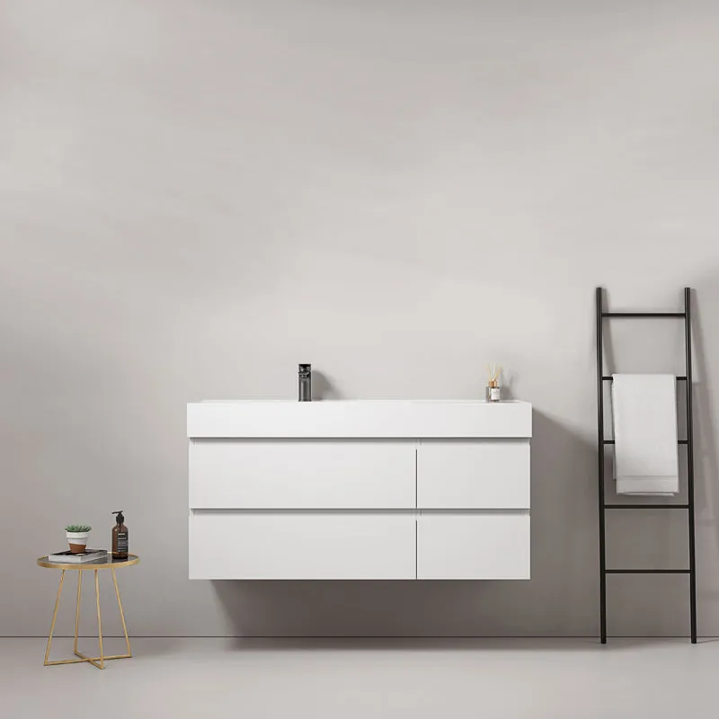 Mobile bagno sospeso 120 cm Bianco Lavabo a Sinistra in Resina Senza Specchio - Fiji Paint