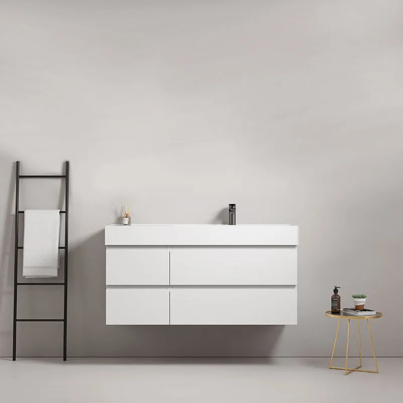 Mobile bagno sospeso 120 cm Bianco Lavabo a Destra in Resina Senza Specchio - Fiji Paint