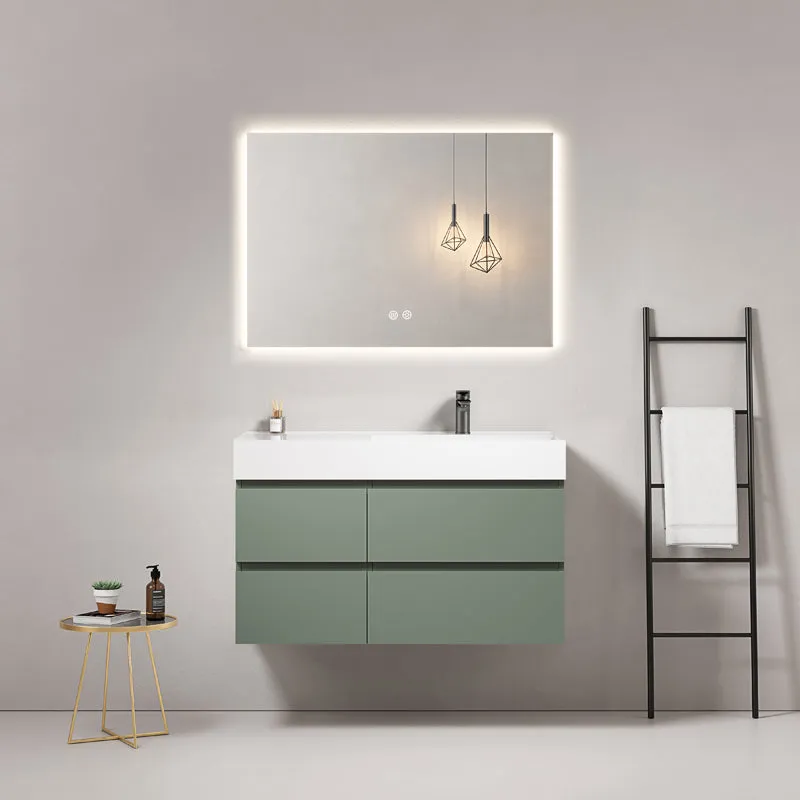 Mobile bagno sospeso 100 cm Verde Salvia Lavabo a Destra in Resina Specchio Quadro Retroilluminato - Fiji Paint