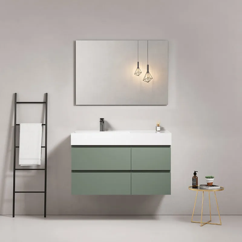 Mobile bagno sospeso 100 cm Verde Salvia Lavabo a Sinistra in Resina Specchio Quadro - Fiji Paint