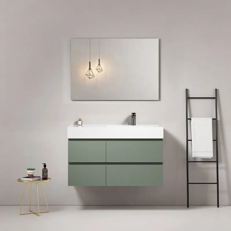 Mobile bagno sospeso 100 cm Verde Salvia Lavabo a Destra in Resina Specchio Quadro - Fiji Paint