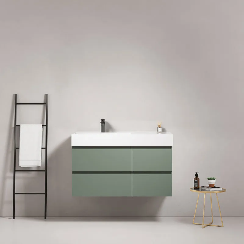 Mobile bagno sospeso 100 cm Verde Salvia Lavabo a Sinistra in Resina Senza Specchio - Fiji Paint