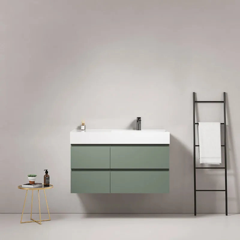 Mobile bagno sospeso 100 cm Verde Salvia Lavabo a Destra in Resina Senza Specchio - Fiji Paint