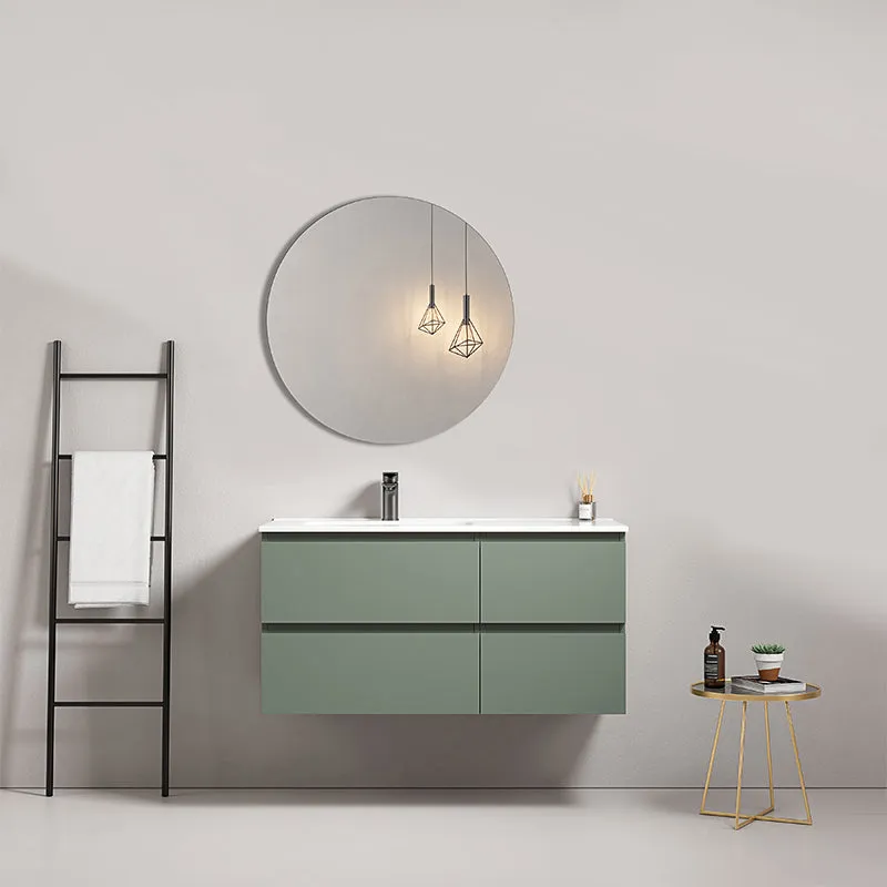 Mobile bagno sospeso 100 cm Verde Salvia Lavabo a Sinistra in Ceramica Specchio Tondo - Fiji Paint