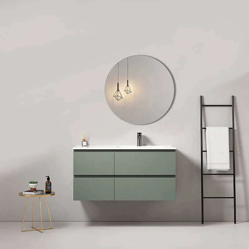 Mobile bagno sospeso 100 cm Verde Salvia Lavabo a Destra in Ceramica Specchio Tondo - Fiji Paint