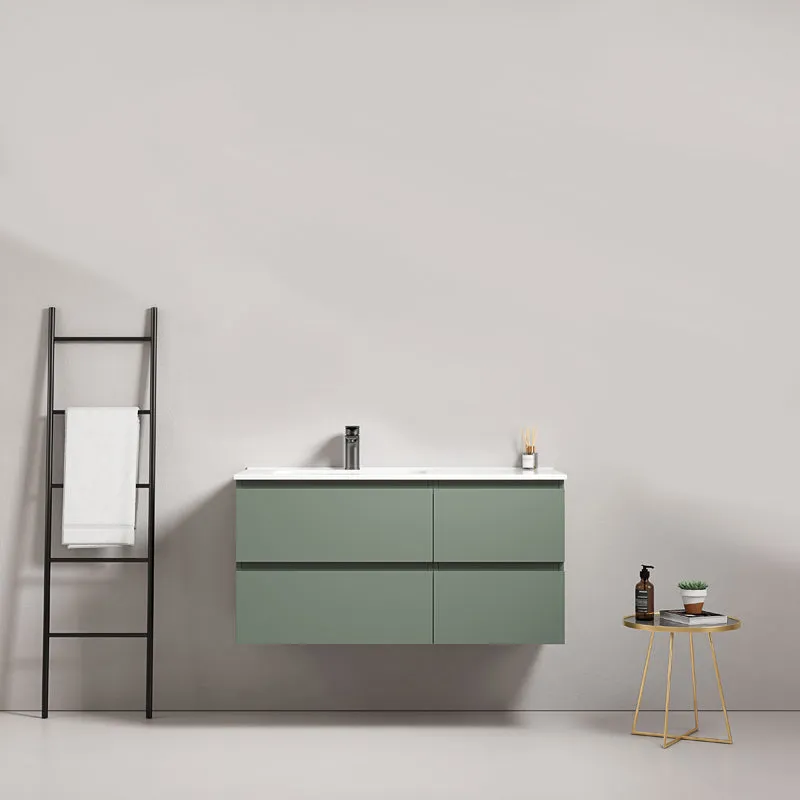 Mobile bagno sospeso 100 cm Verde Salvia Lavabo a Sinistra in Ceramica Senza Specchio - Fiji Paint