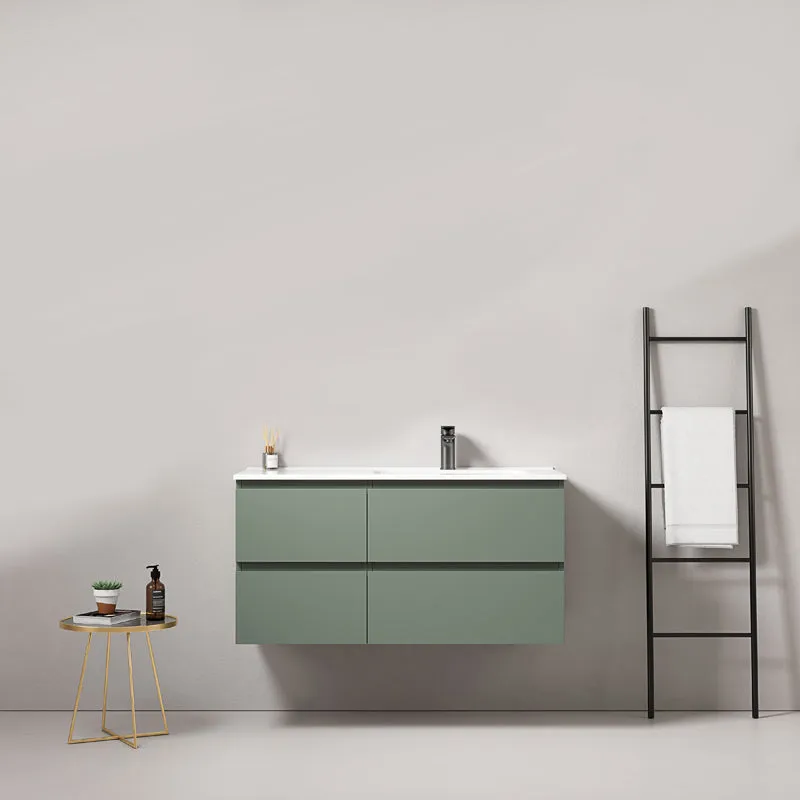 Mobile bagno sospeso 100 cm Verde Salvia Lavabo a Destra in Ceramica Senza Specchio - Fiji Paint
