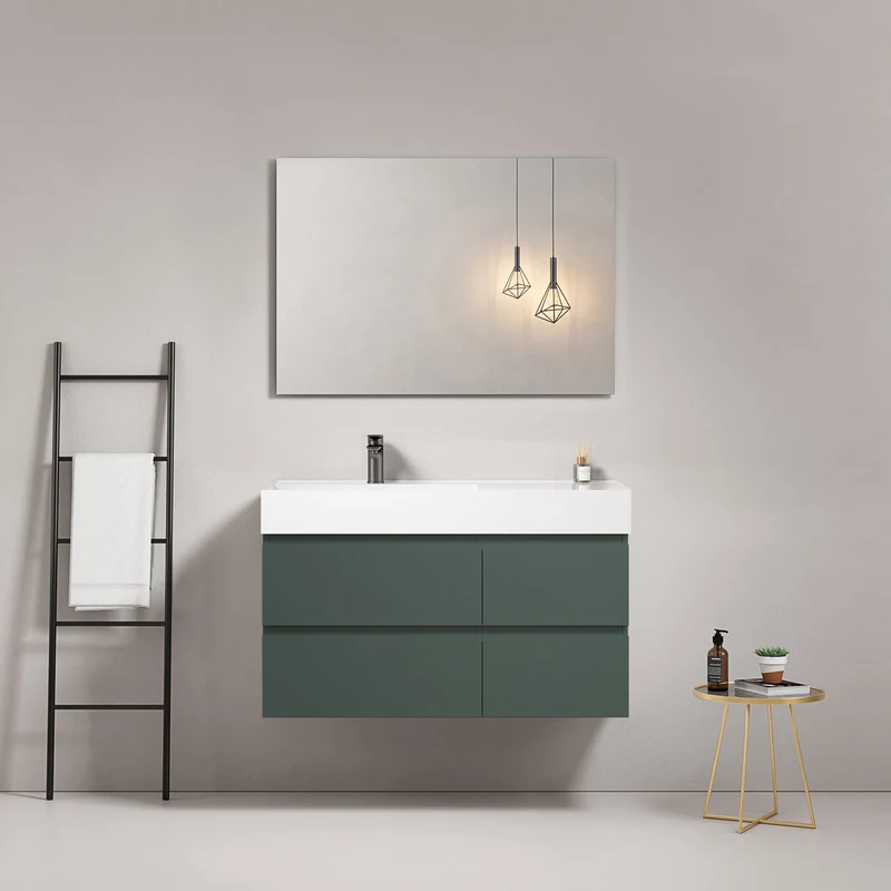 Mobile bagno sospeso 100 cm Verde Comodoro Lavabo a Sinistra in Resina Specchio Quadro - Fiji Paint