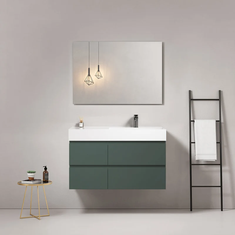Mobile bagno sospeso 100 cm Verde Comodoro Lavabo a Destra in Resina Specchio Quadro - Fiji Paint