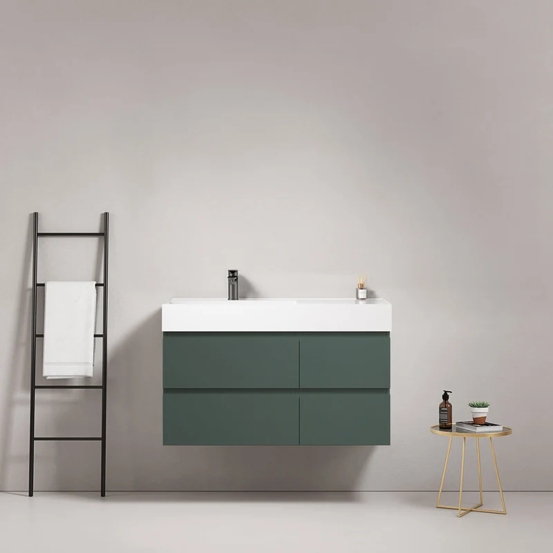 Mobile bagno sospeso 100 cm Verde Comodoro Lavabo a Sinistra in Resina Senza Specchio - Fiji Paint