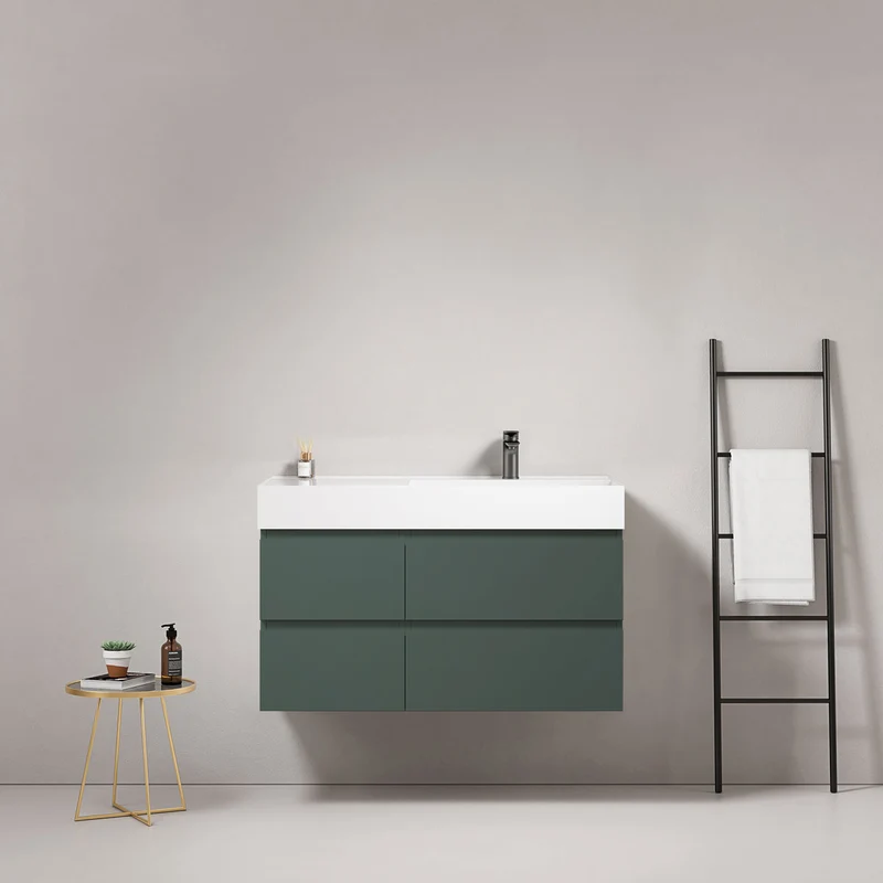Mobile bagno sospeso 100 cm Verde Comodoro Lavabo a Destra in Resina Senza Specchio - Fiji Paint