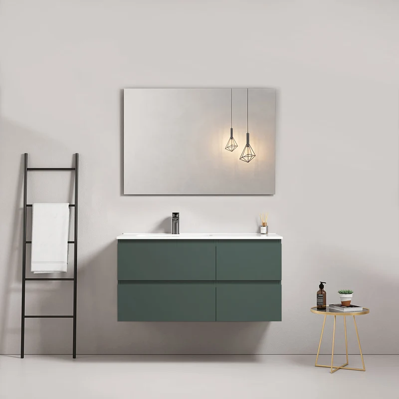 Mobile bagno sospeso 100 cm Verde Comodoro Lavabo a Sinistra in Ceramica Specchio Quadro - Fiji Paint