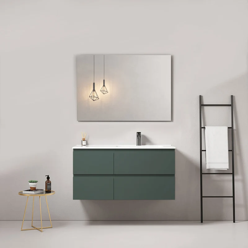 Mobile bagno sospeso 100 cm Verde Comodoro Lavabo a Destra in Ceramica Specchio Quadro - Fiji Paint