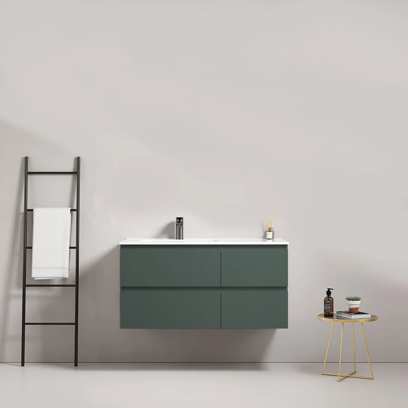 Mobile bagno sospeso 100 cm Verde Comodoro Lavabo a Sinistra in Ceramica Senza Specchio - Fiji Paint