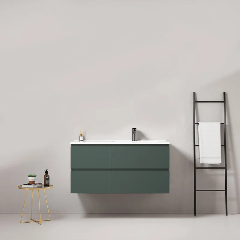 Mobile bagno sospeso 100 cm Verde Comodoro Lavabo a Destra in Ceramica Senza Specchio - Fiji Paint
