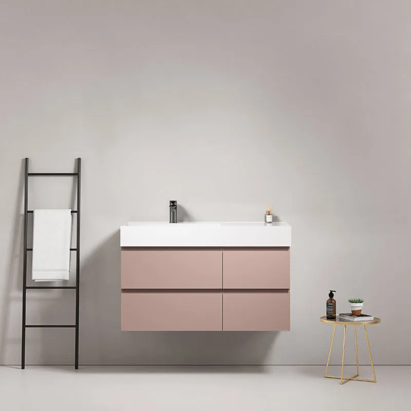 Mobile bagno sospeso 100 cm Rosa Retro Lavabo a Sinistra in Resina Senza Specchio - Fiji Paint