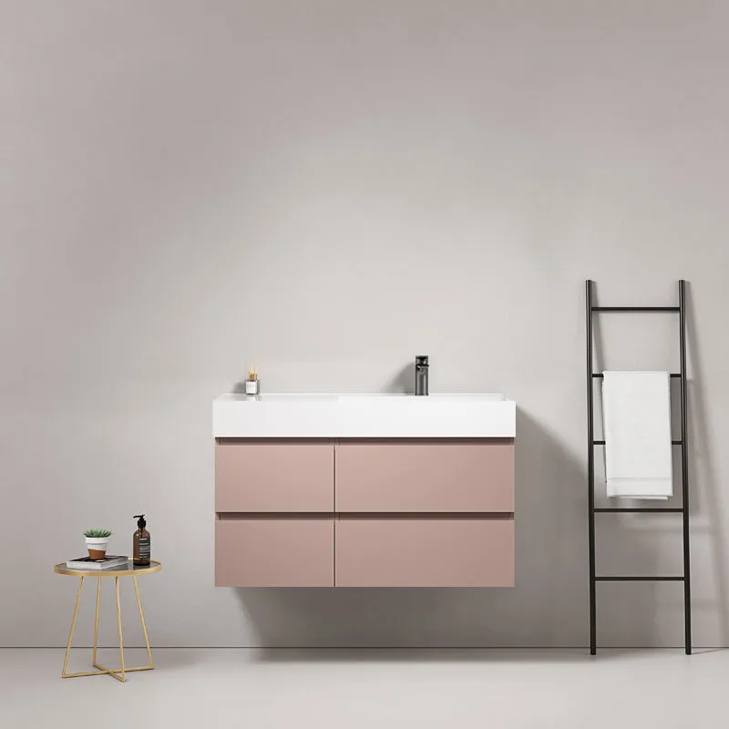 Mobile bagno sospeso 100 cm Rosa Retro Lavabo a Destra in Resina Senza Specchio - Fiji Paint