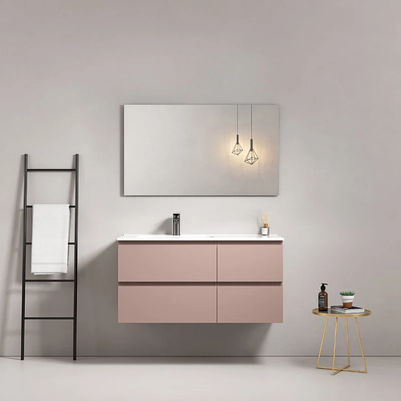 Mobile bagno sospeso 100 cm Rosa Retro Lavabo a Sinistra in Ceramica Specchio Quadro - Fiji Paint