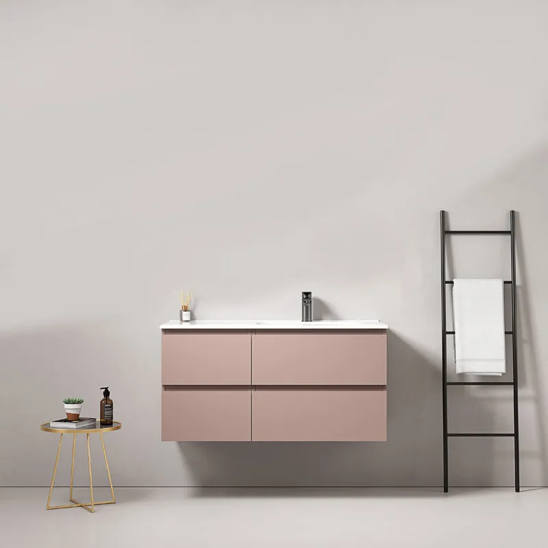 Mobile bagno sospeso 100 cm Rosa Retro Lavabo a Destra in Ceramica Senza Specchio - Fiji Paint