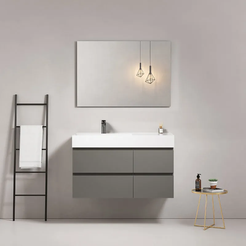 Mobile bagno sospeso 100 cm Grigio Londra Lavabo a Sinistra in Resina Specchio Quadro - Fiji Paint