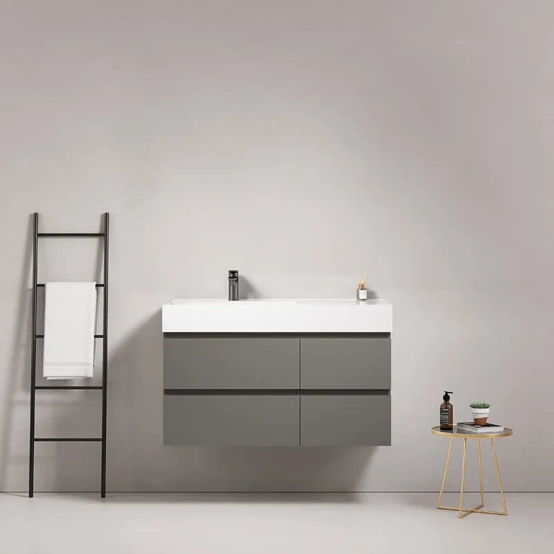 Mobile bagno sospeso 100 cm Grigio Londra Lavabo a Sinistra in Resina Senza Specchio - Fiji Paint
