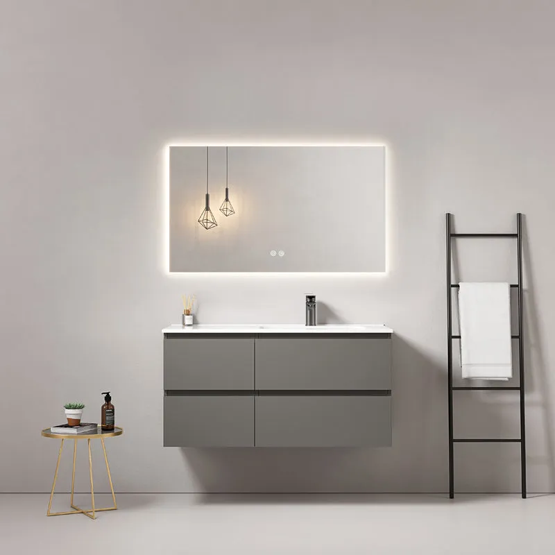 Mobile bagno sospeso 100 cm Grigio Londra Lavabo a Destra in Ceramica Specchio Quadro Retroilluminato - Fiji Paint