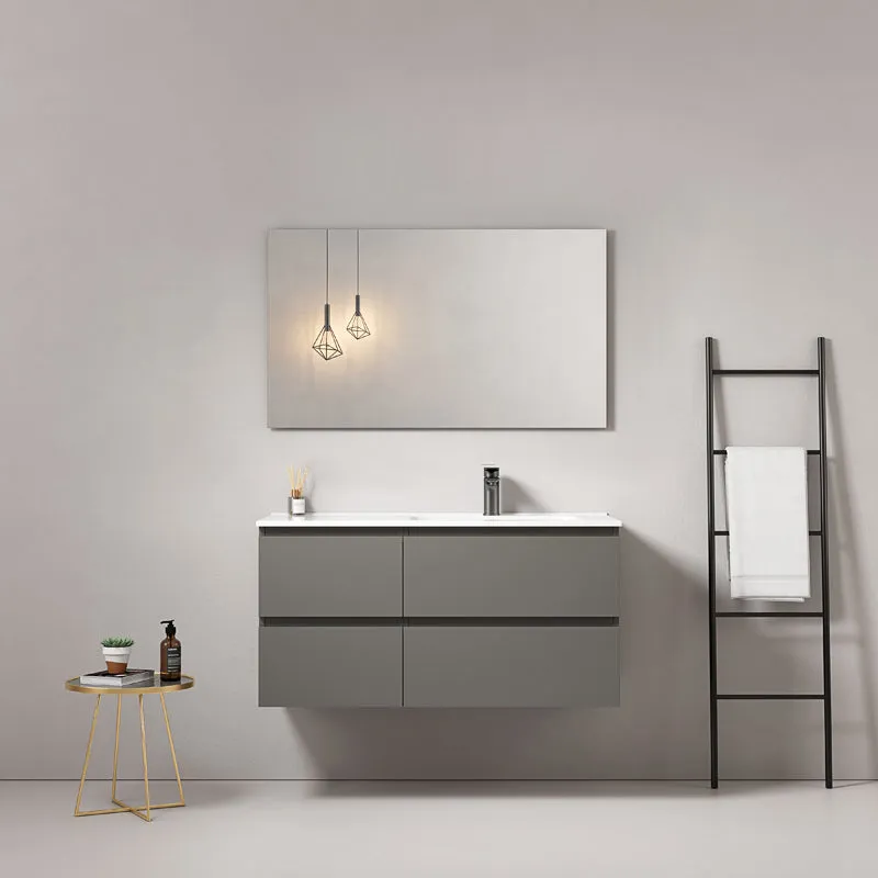 Mobile bagno sospeso 100 cm Grigio Londra Lavabo a Destra in Ceramica Specchio Quadro - Fiji Paint