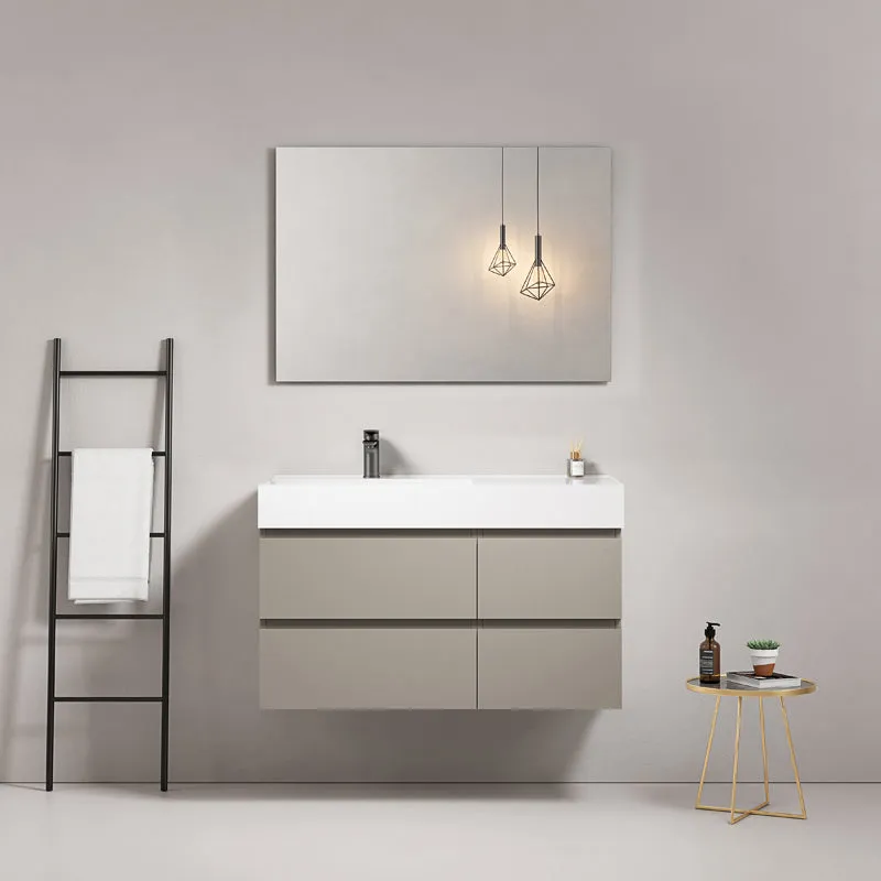 Mobile bagno sospeso 100 cm Grigio Cenere Lavabo a Sinistra in Resina Specchio Quadro - Fiji Paint