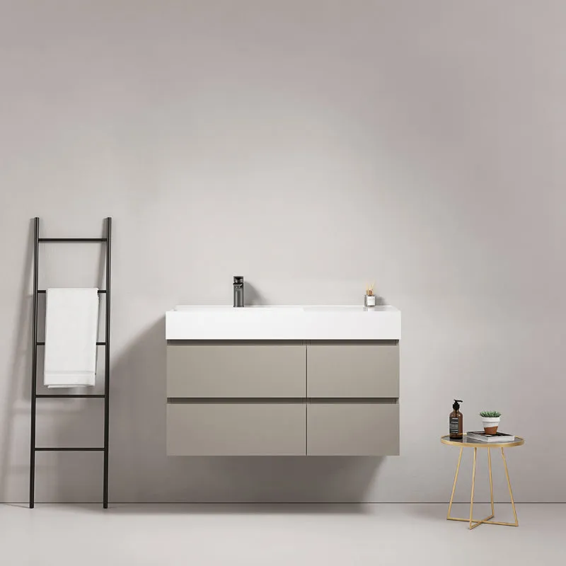 Mobile bagno sospeso 100 cm Grigio Cenere Lavabo a Sinistra in Resina Senza Specchio - Fiji Paint