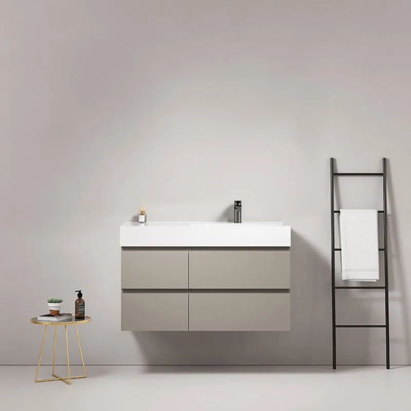Mobile bagno sospeso 100 cm Grigio Cenere Lavabo a Destra in Resina Senza Specchio - Fiji Paint