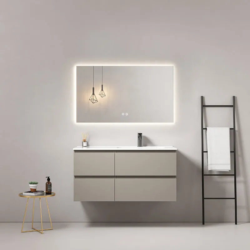 Mobile bagno sospeso 100 cm Grigio Cenere Lavabo a Destra in Ceramica Specchio Quadro Retroilluminato - Fiji Paint