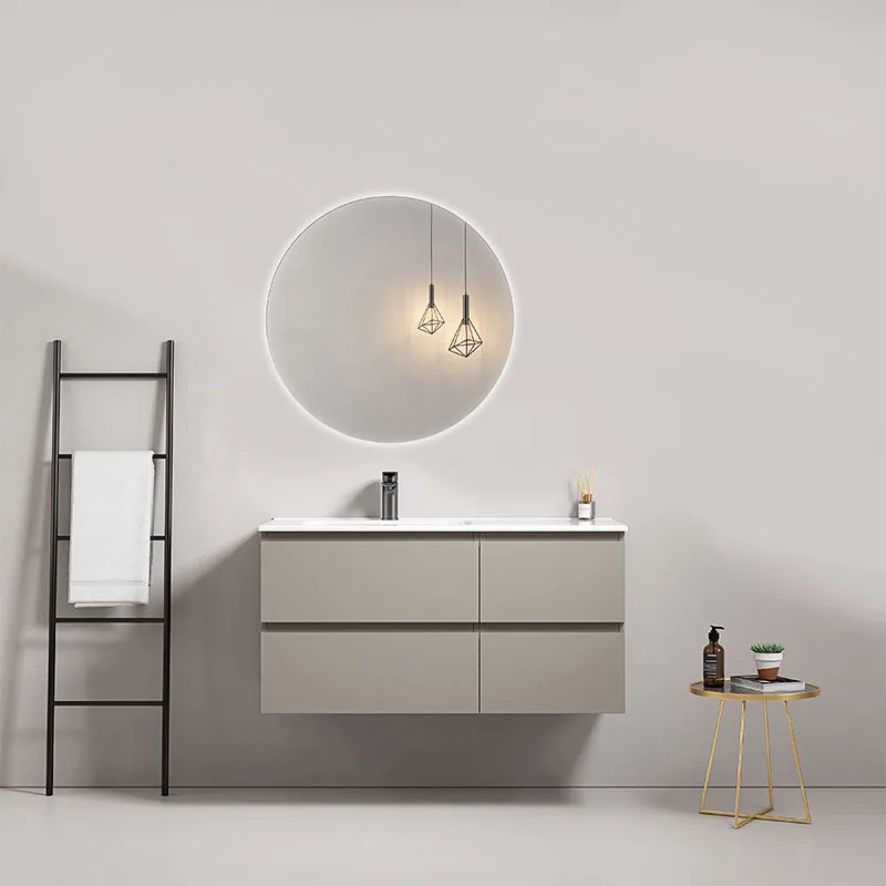 Mobile bagno sospeso 100 cm Grigio Cenere Lavabo a Sinistra in Ceramica Specchio Tondo Retroilluminato - Fiji Paint