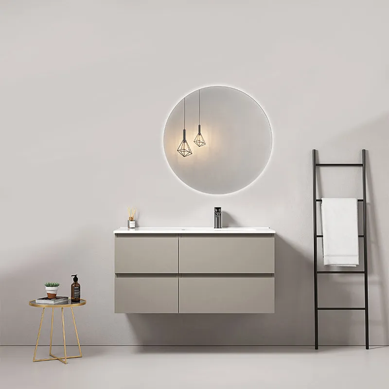 Mobile bagno sospeso 100 cm Grigio Cenere Lavabo a Destra in Ceramica Specchio Tondo Retroilluminato - Fiji Paint
