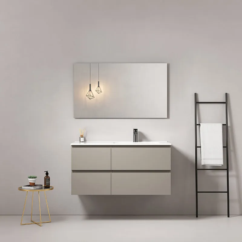 Mobile bagno sospeso 100 cm Grigio Cenere Lavabo a Destra in Ceramica Specchio Quadro - Fiji Paint
