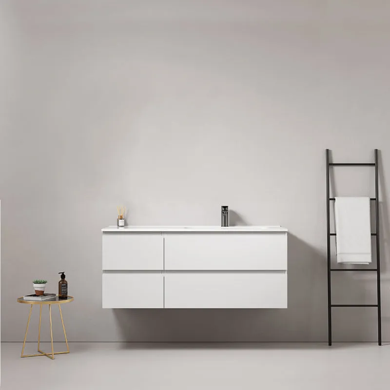 Mobile bagno sospeso 120 cm Bianco Lavabo a Destra in Ceramica Senza Specchio - Fiji Paint