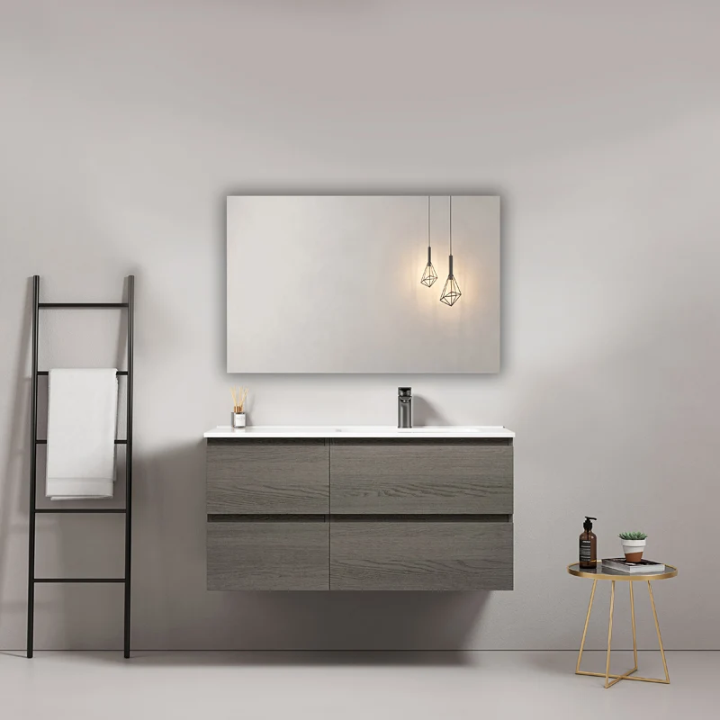 Mobile bagno sospeso 100 cm Grey Lavabo a Destra in Ceramica Specchio Quadro - Fiji Wood
