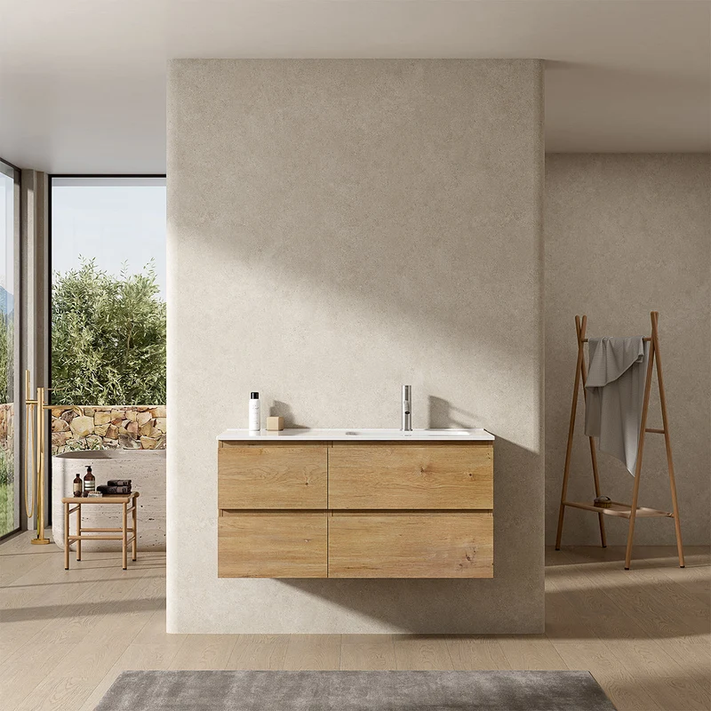 Mobile bagno sospeso 100 cm Bruno Medio Lavabo a Destra in Ceramica Senza Specchio - Fiji Wood