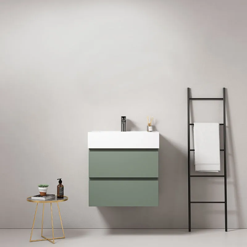 Mobile bagno sospeso 60 cm Verde Salvia Lavabo in Resina Senza Specchio - Fiji Paint