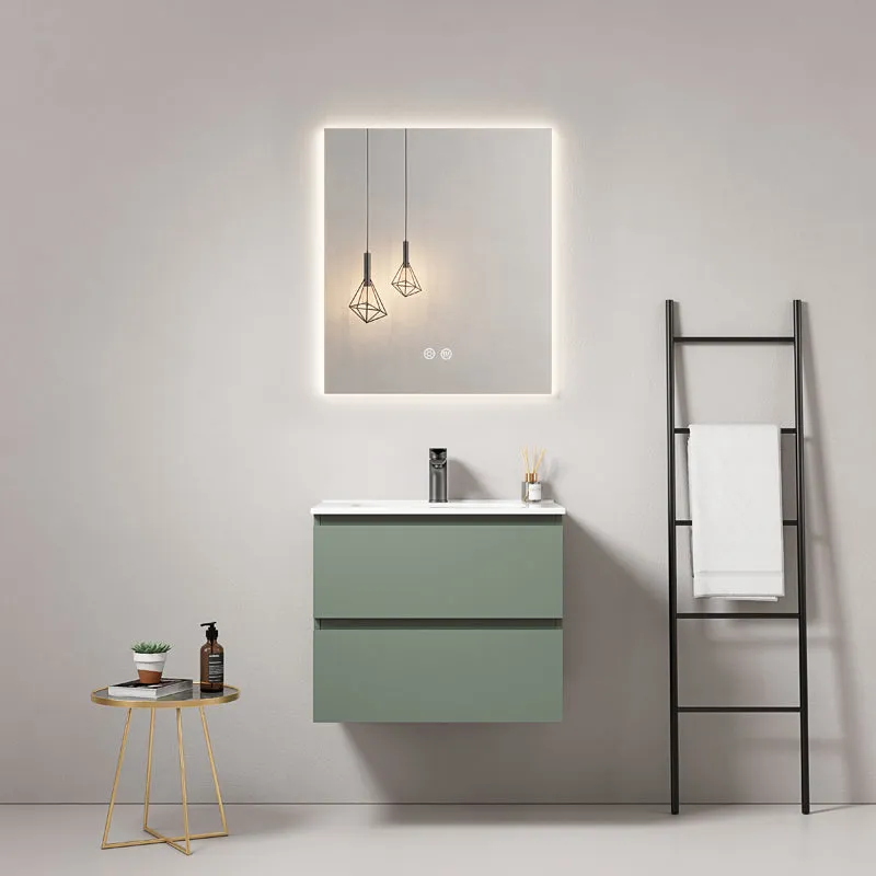 Mobile bagno sospeso 60 cm Verde Salvia Lavabo in Ceramica Specchio Quadro Retroilluminato - Fiji Paint