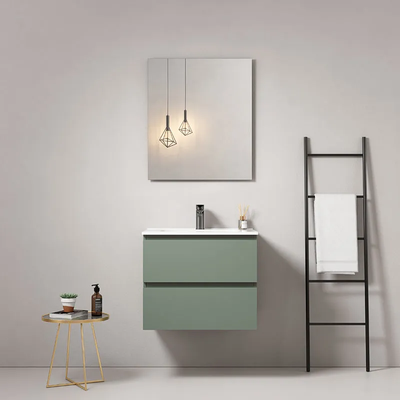 Mobile bagno sospeso 60 cm Verde Salvia Lavabo in Ceramica Specchio Quadro - Fiji Paint