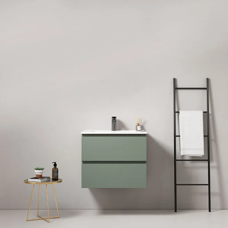 Mobile bagno sospeso 60 cm Verde Salvia Lavabo in Ceramica Senza Specchio - Fiji Paint